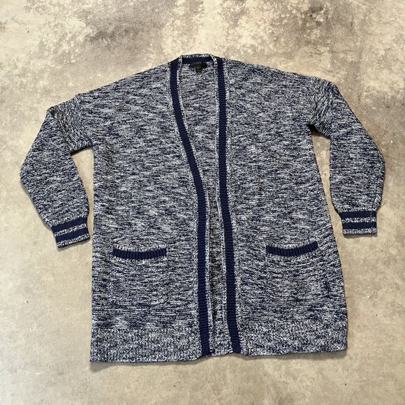 J. Crew Sweater Womens Small Navy Blue Peark Marled Varsity Cardigan Pockets - Picture 2 of 10